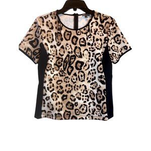 Vince Camuto Women's Blouse Top Cap Sleeves Leopard Print Black Cream Size Small